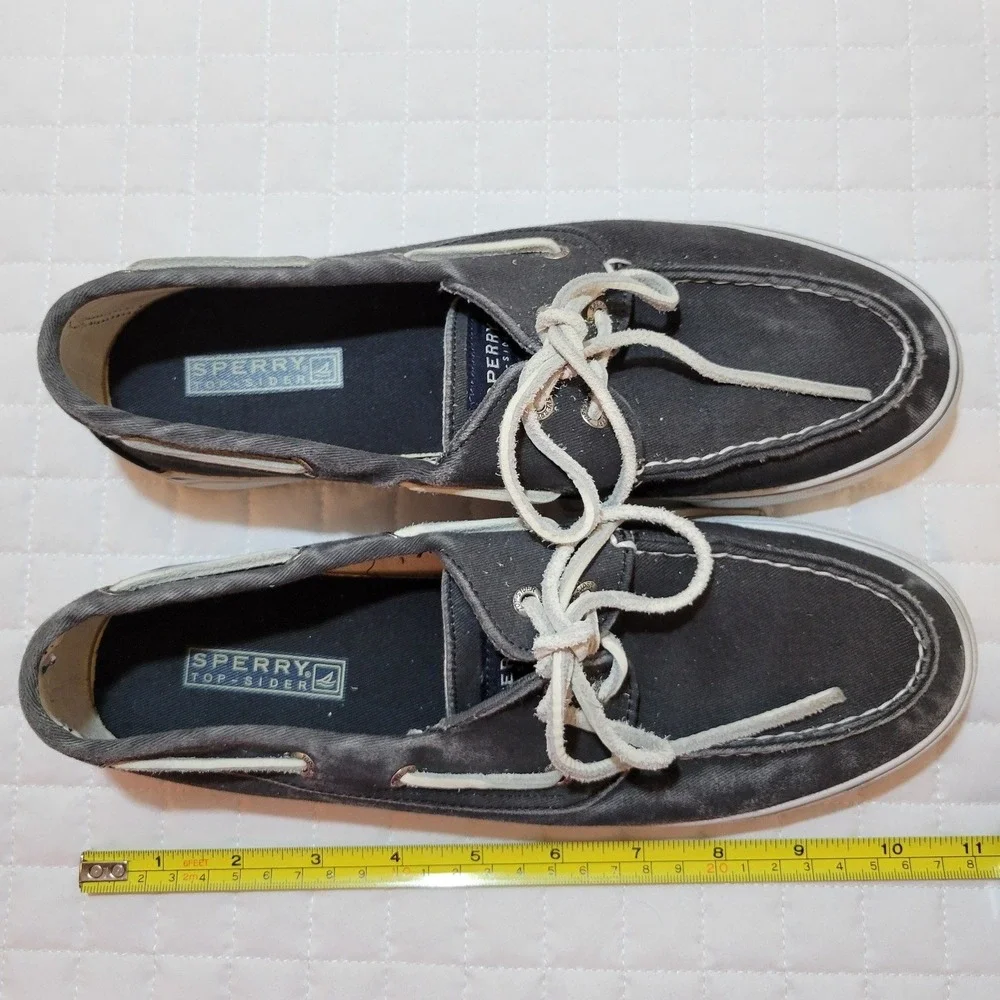 Sperry Top-Sider Women's 9.5 Canvas Boat Deck Shoes Dark Gray Fishermancore Prep